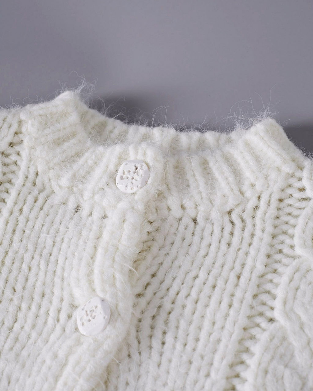Women's White Cable Crochet Button-Front Cardigan