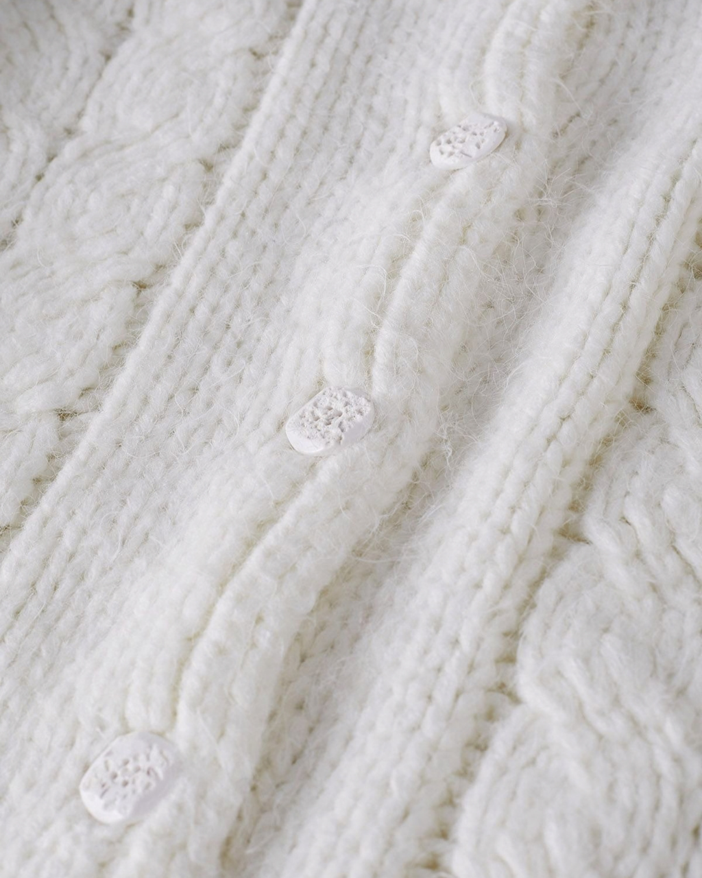 Women's White Cable Crochet Button-Front Cardigan